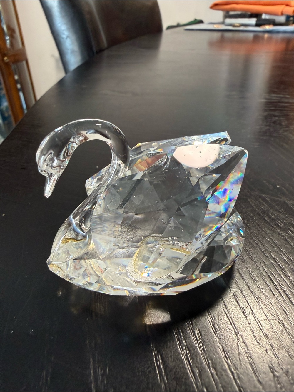 Swarovski Clear Crystal Swan Figurine with Rainbow Facets